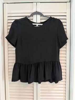 Veronica Beard Black Ruffle Peplum Short Sleeve Blouse